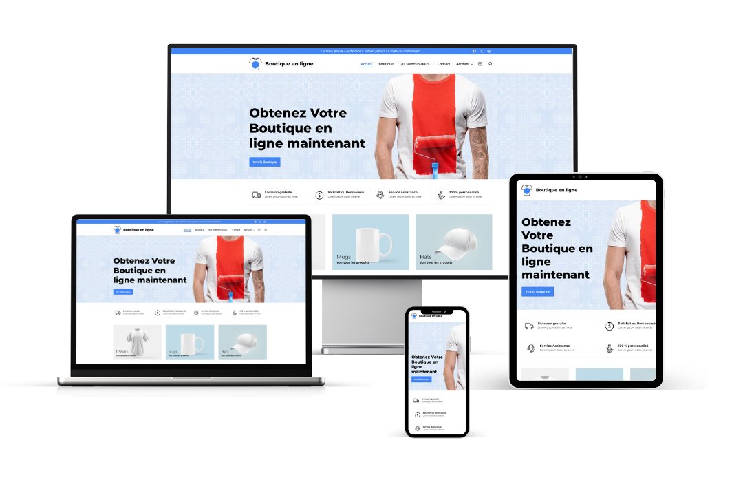Image d'une Boutique en lignet sur différents écran : Ordinateur, Ordinateur portable, Tablette et Téléphone
