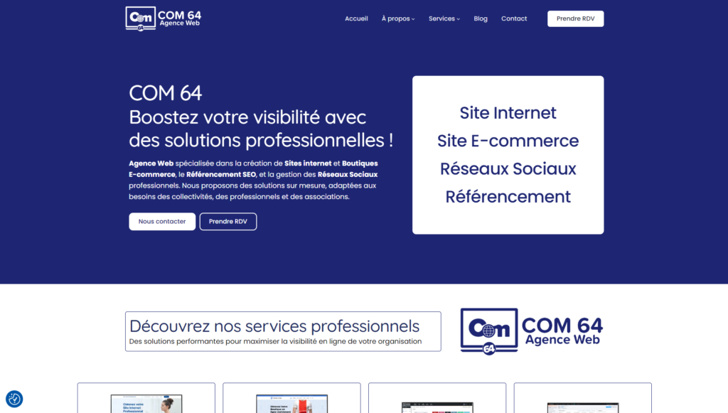 Capture d'écran de la Refonte du Site Internet de COM 64, Agence Web à Pau