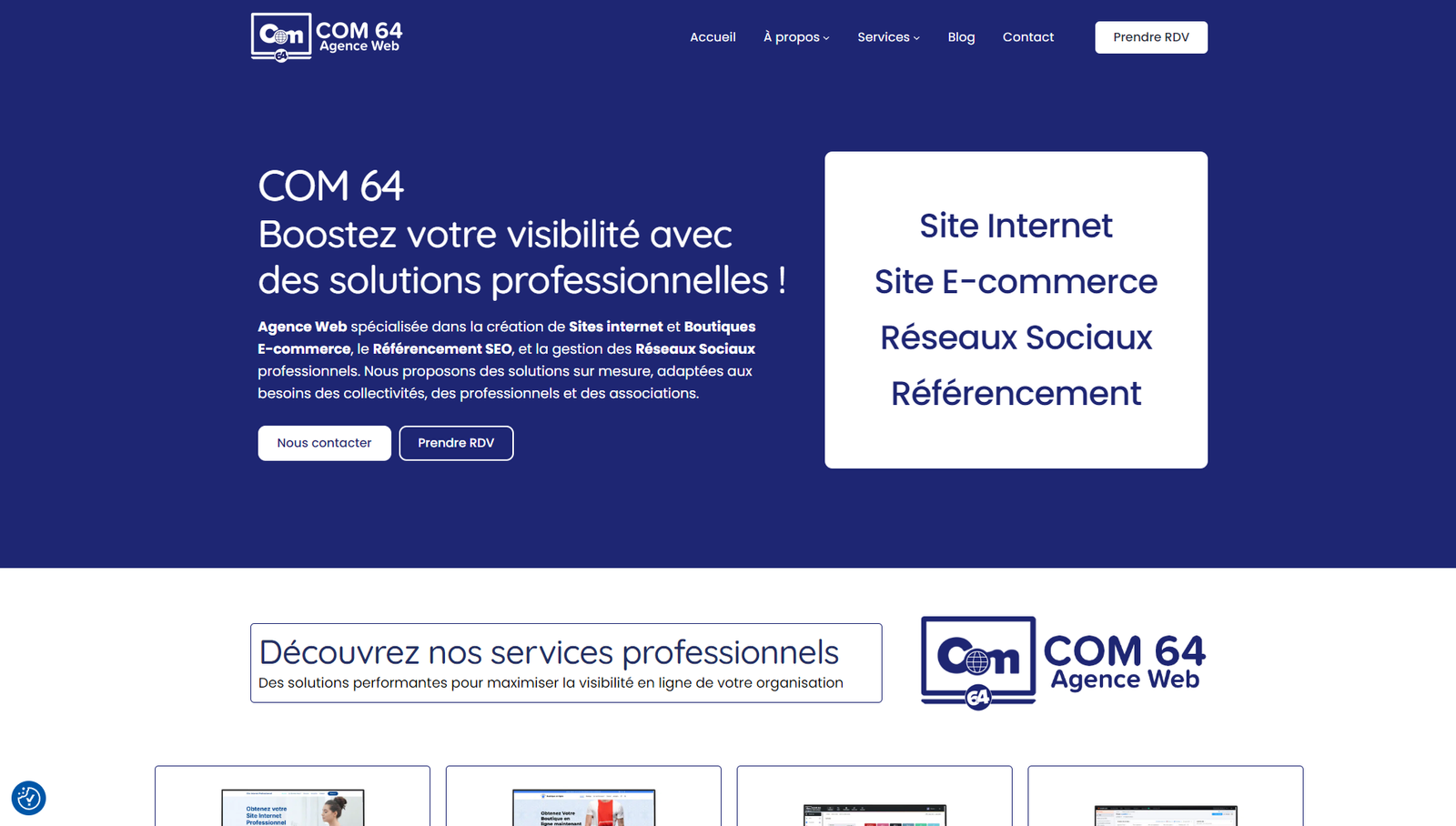 Capture d'écran de la Refonte du Site Internet de COM 64, Agence Web à Pau