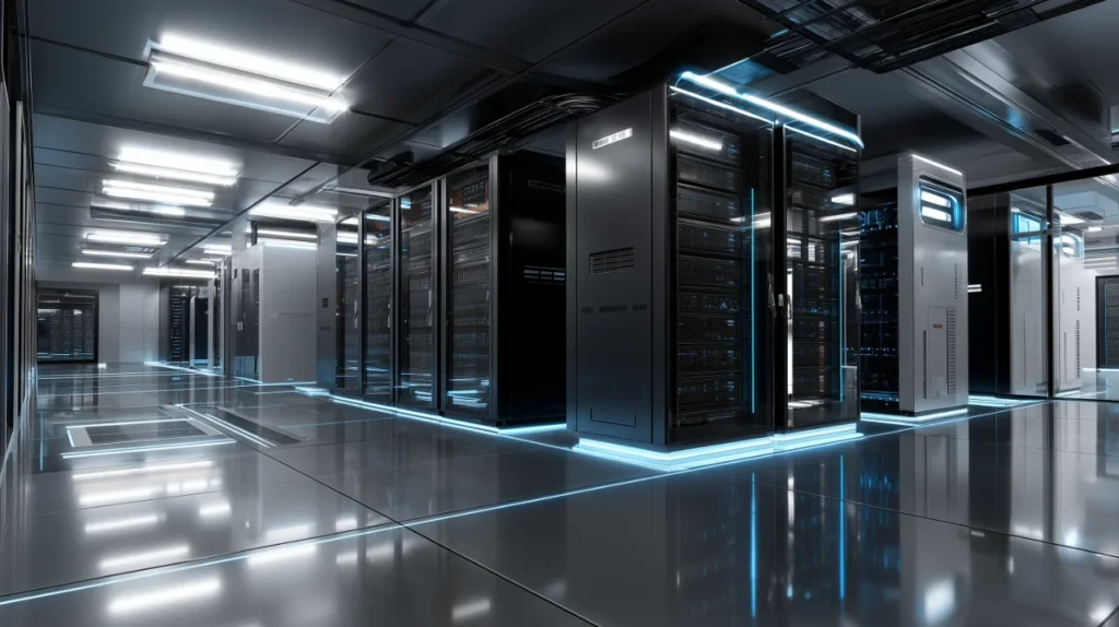 Photo d'une salle de serveurs d'un hébergeur web.