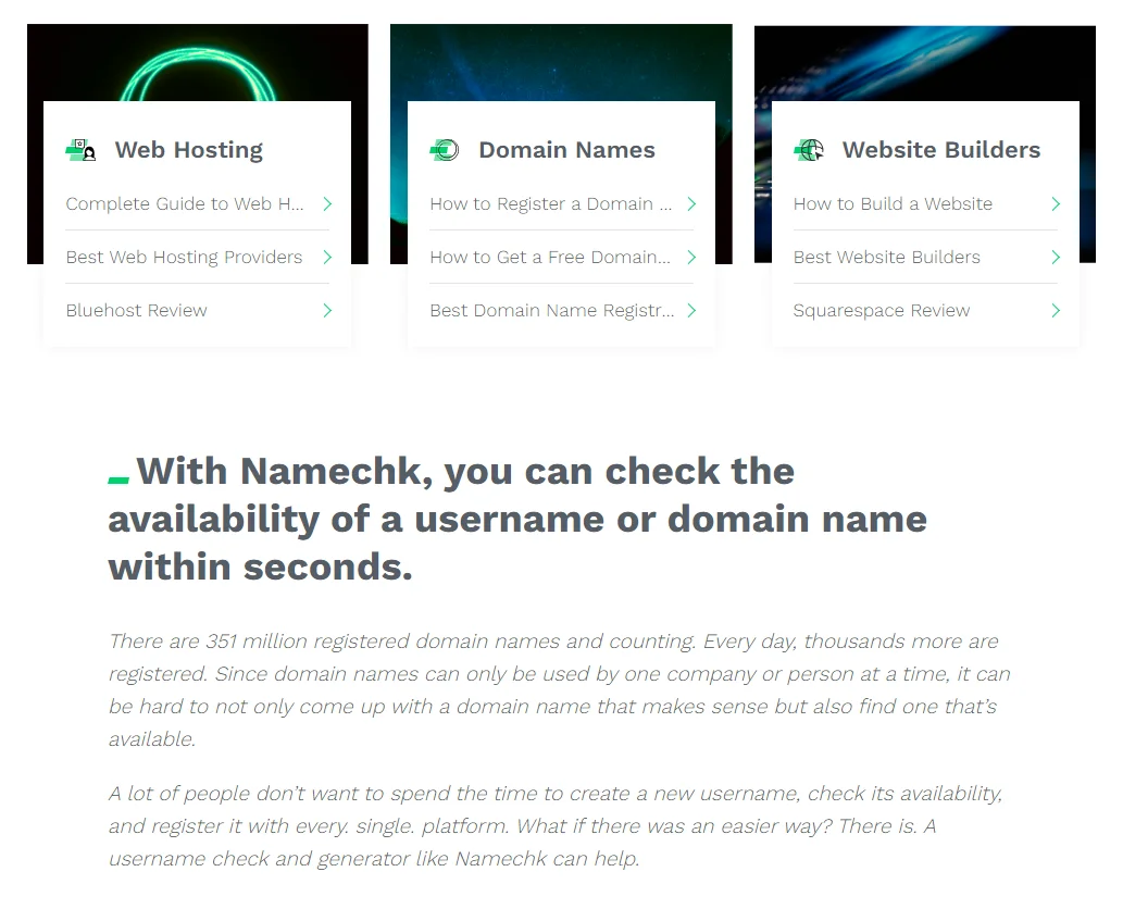 Capture d'écran montrant une vérification de disponibilité d'un Nom de domaine sur le site de Namechk.com