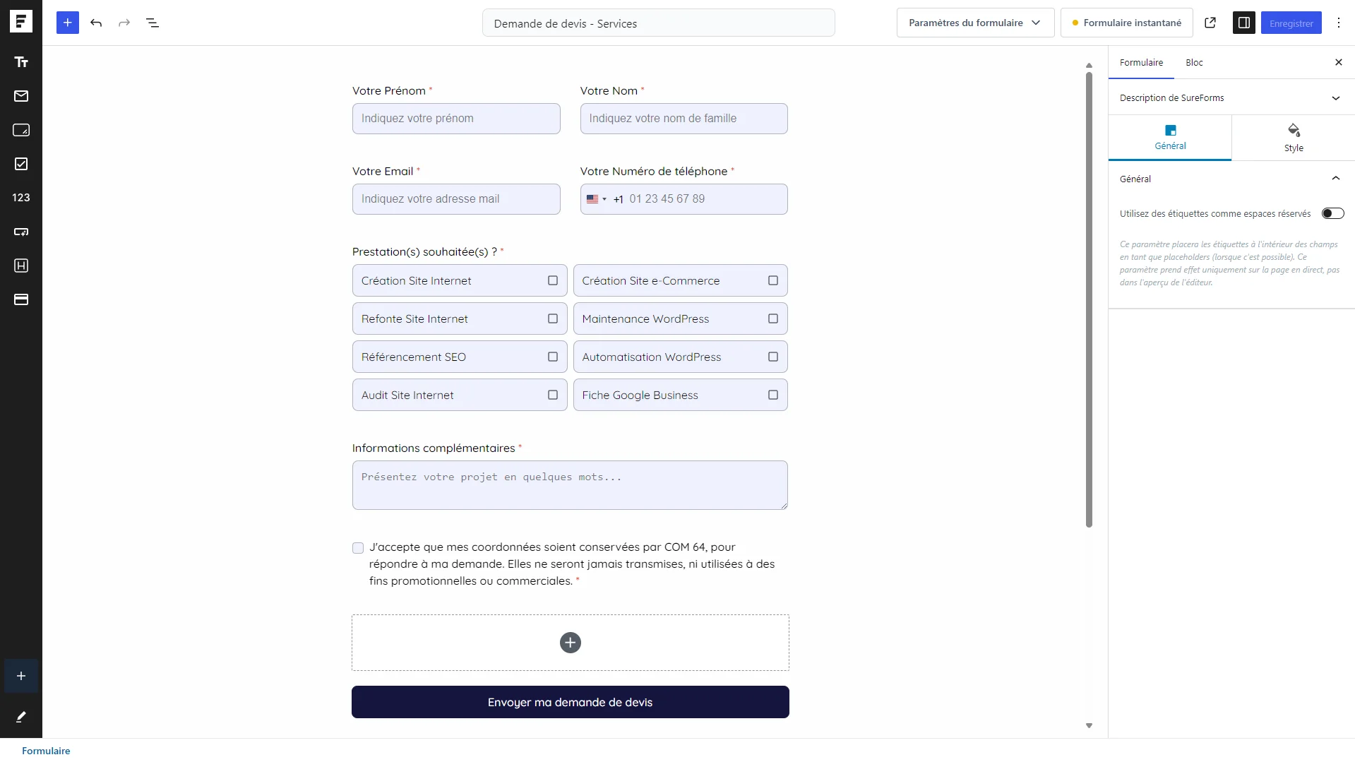 Apprenez à créer des Formulaires de contact ou demande de devis