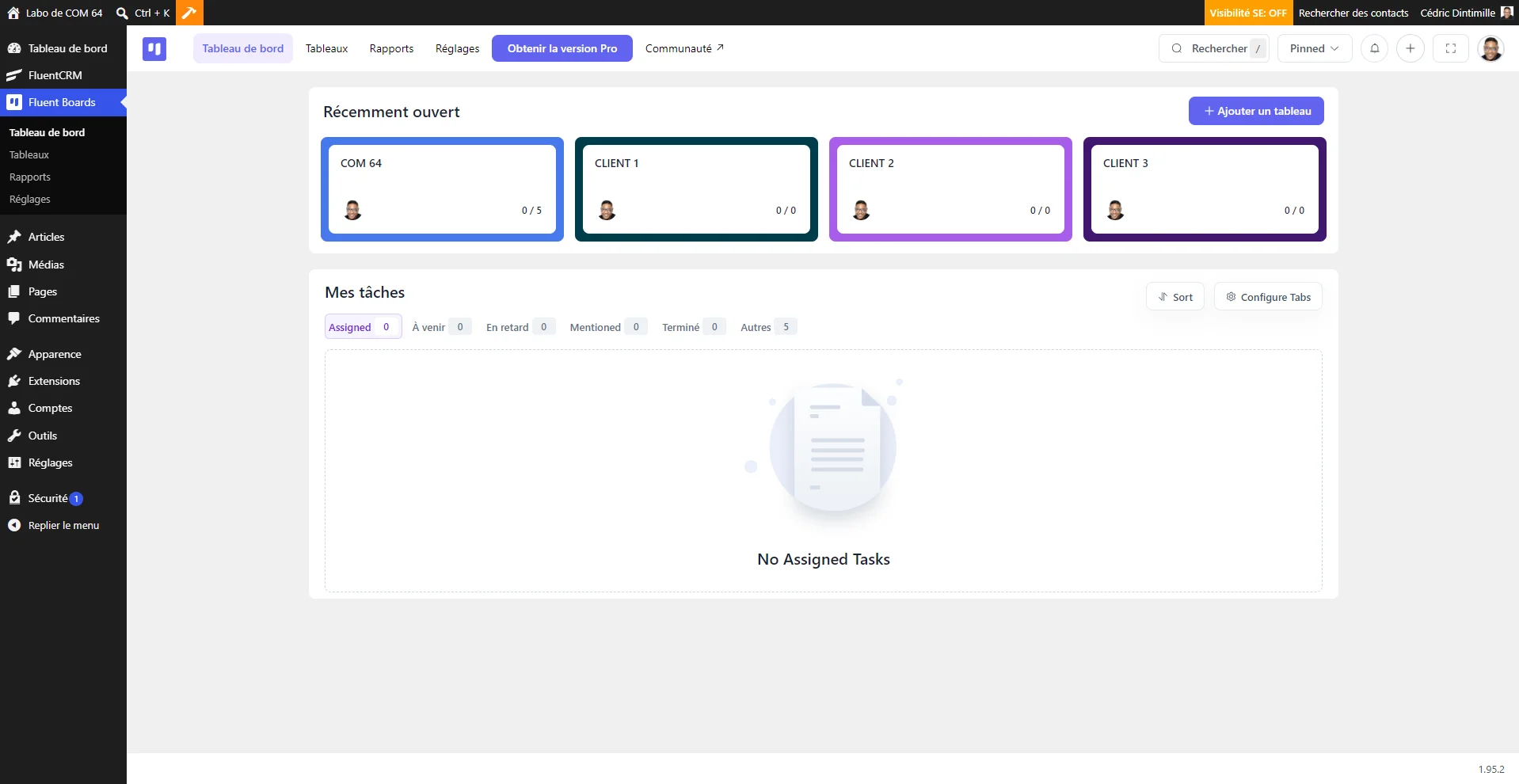 Tableau de bord FluentCRM